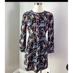 LOFT Womens‎ 8 Snow Bird Print Long Sleeve Dress Crew Neck